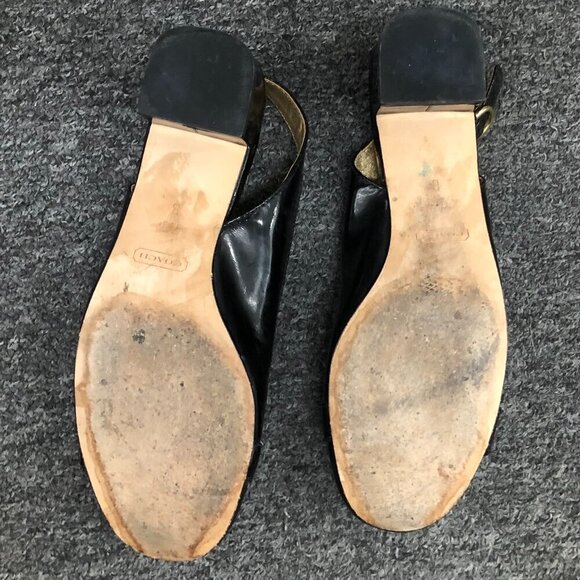 Coach Patent Leather Octava Low Heels Slingback Turnlock Black Size 7.5 - Picture 12 of 14
